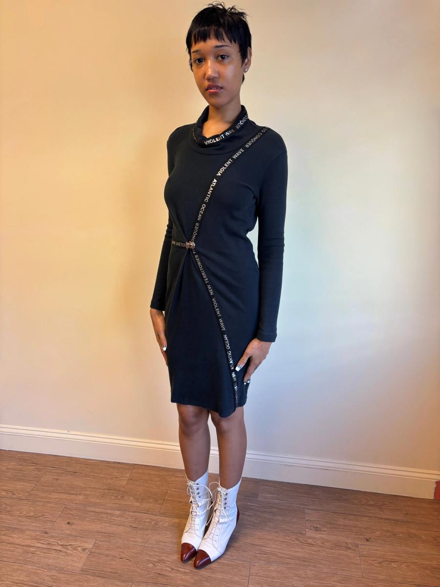 80s Kansai Yamamoto Suspender Clip Text Dress product image