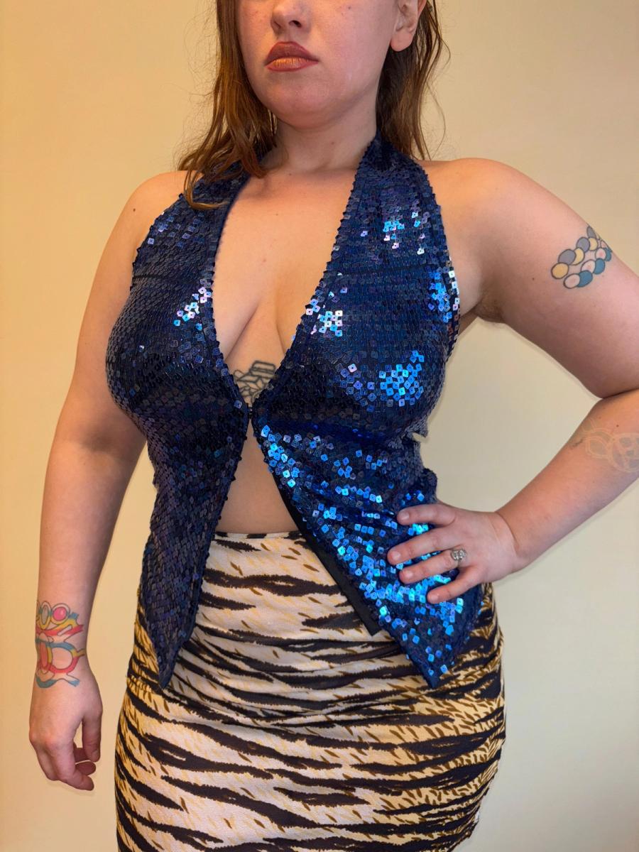 90s Chantal Thomass Blue Sequin Halter Top product image
