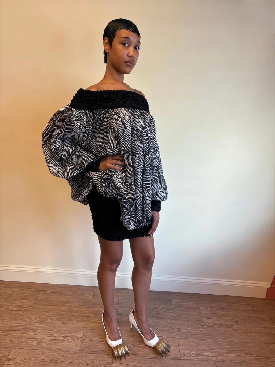 80s Claude Petin Striped Silk Dress product image