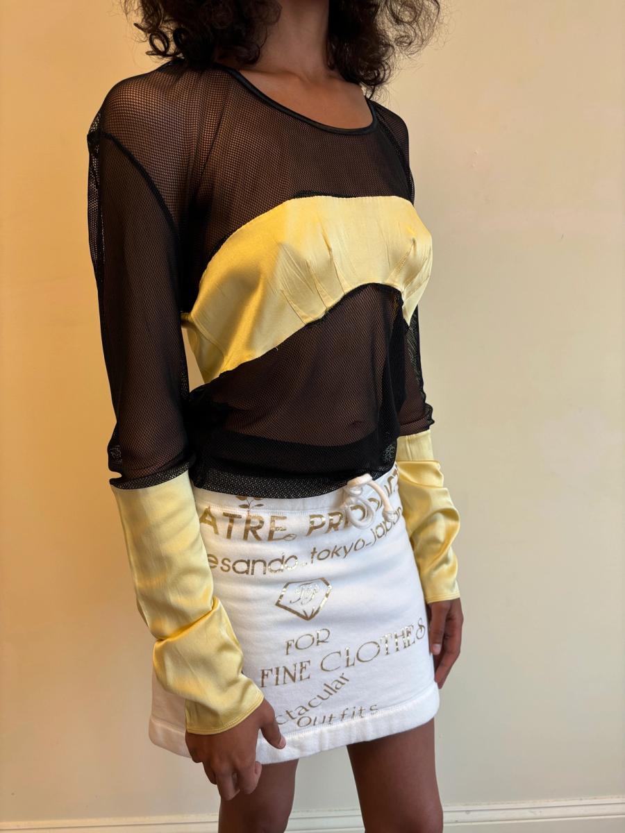 Vintage Chantal Thomass Yellow Silk and Mesh Top