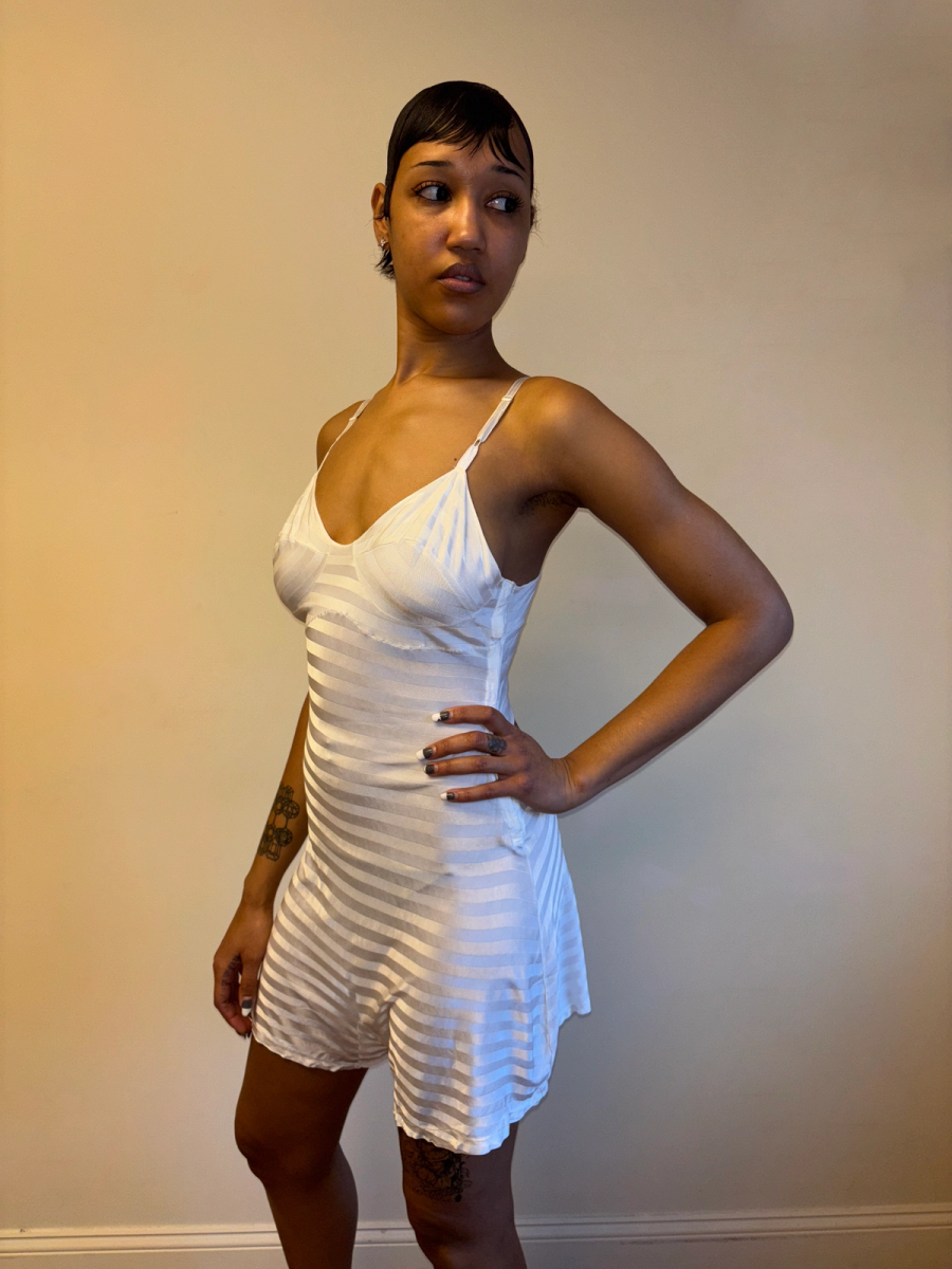 1930s White Striped Rayon Knit Step In  product image