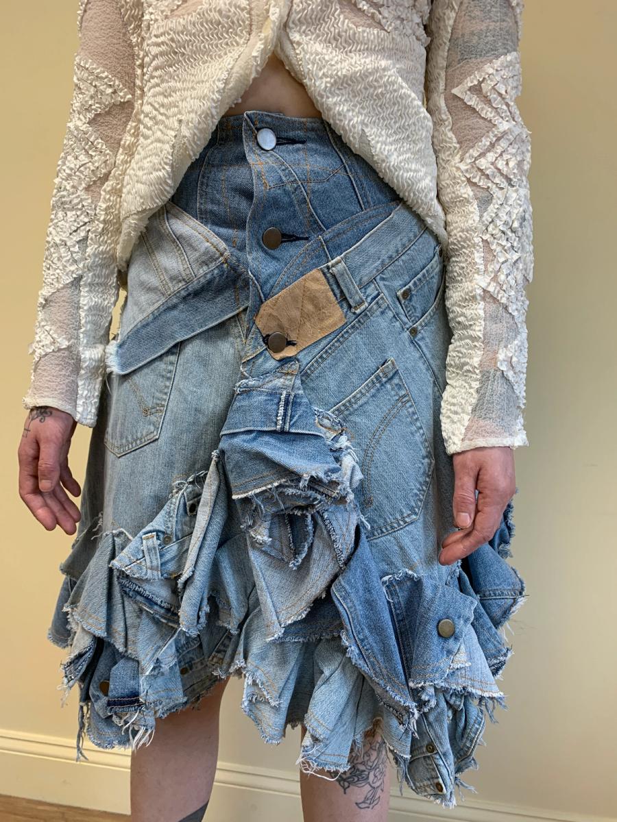 Nozomi Ishiguro Patchwork Denim Ruffle Skirt product image