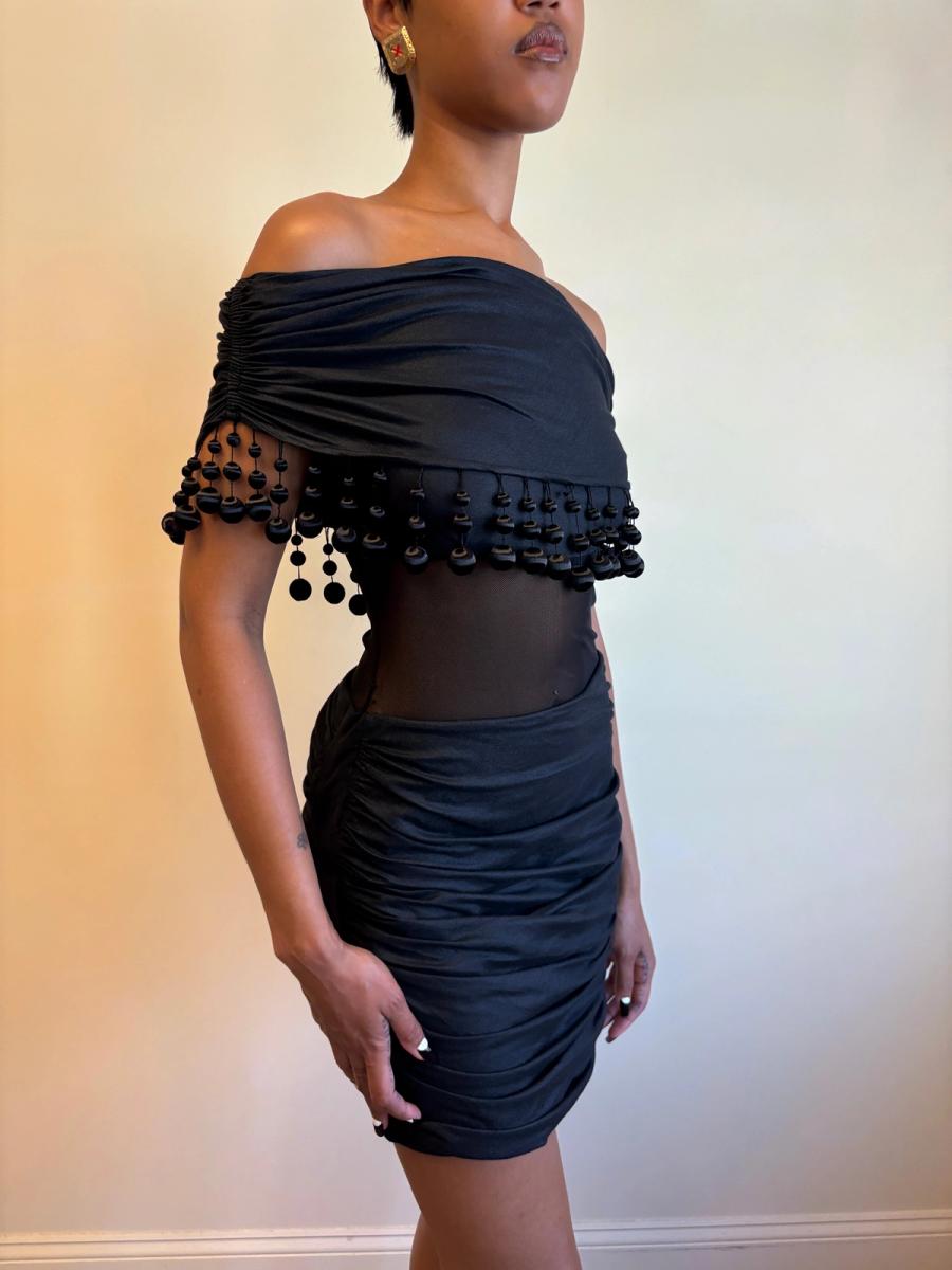 80s Victorio & Lucchino Black Bauble Cutout Dress product image