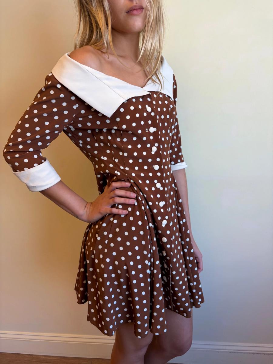 Vintage Norma Kamali Brown Polka Dot Dress product image