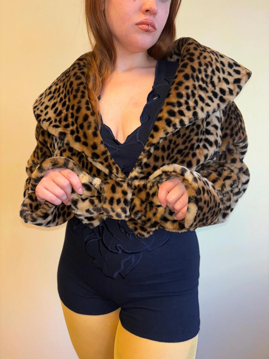 90s Yvan & Marzia Leopard Faux Fur Cropped Coat product image