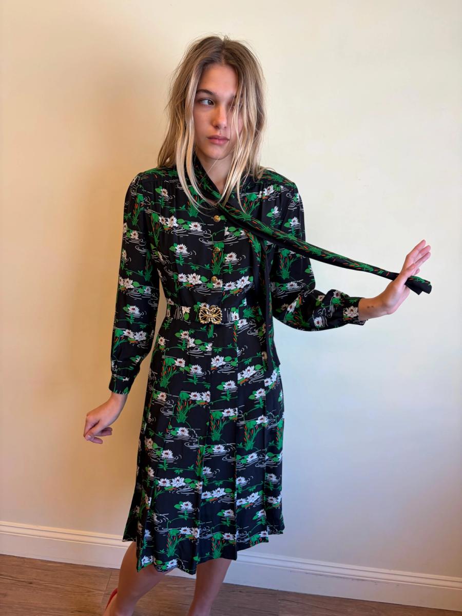 70s Koshino Sisters Lotus Print Secretary Dress product image