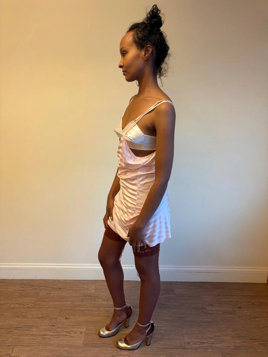 30s Striped Rayon Pink Slip Dress product image