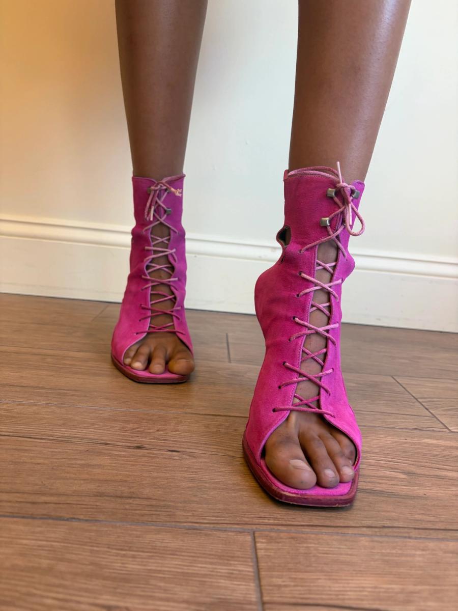 80s Claude Montana Hot Pink Suede Cutout Heels product image