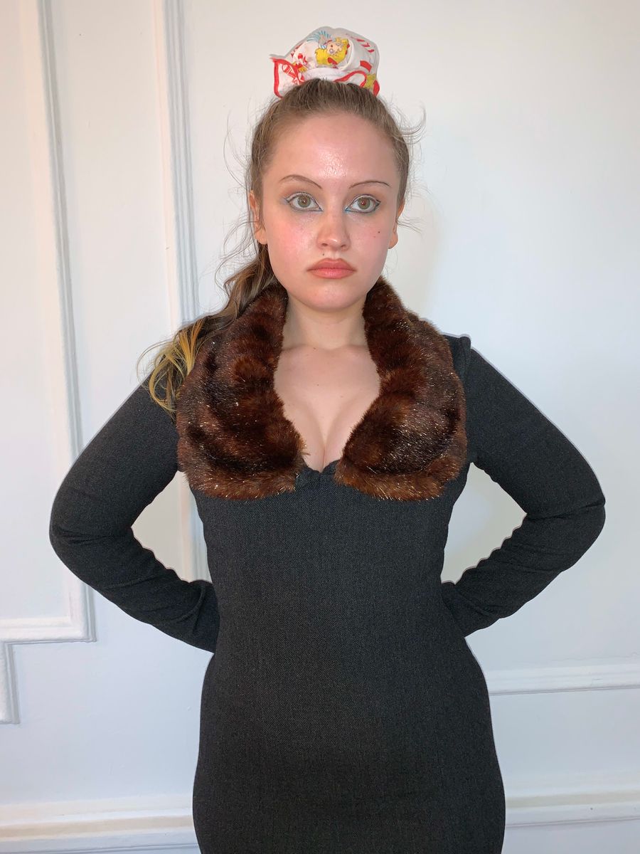 1994 Vivienne Westwood Corset Dress with Detachable Faux Fur Collar product image