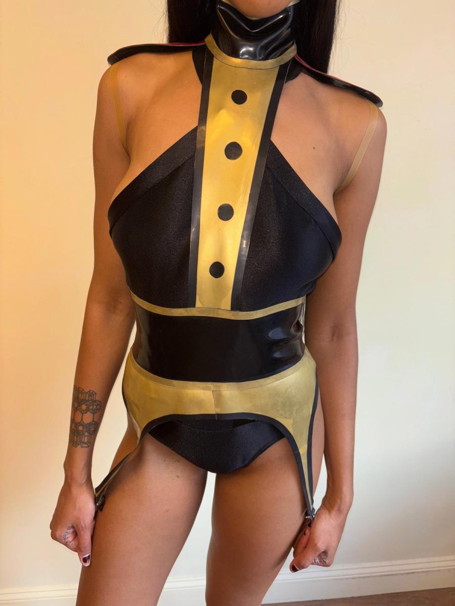 Latex Cutout Suit Top with Garter Belt product image
