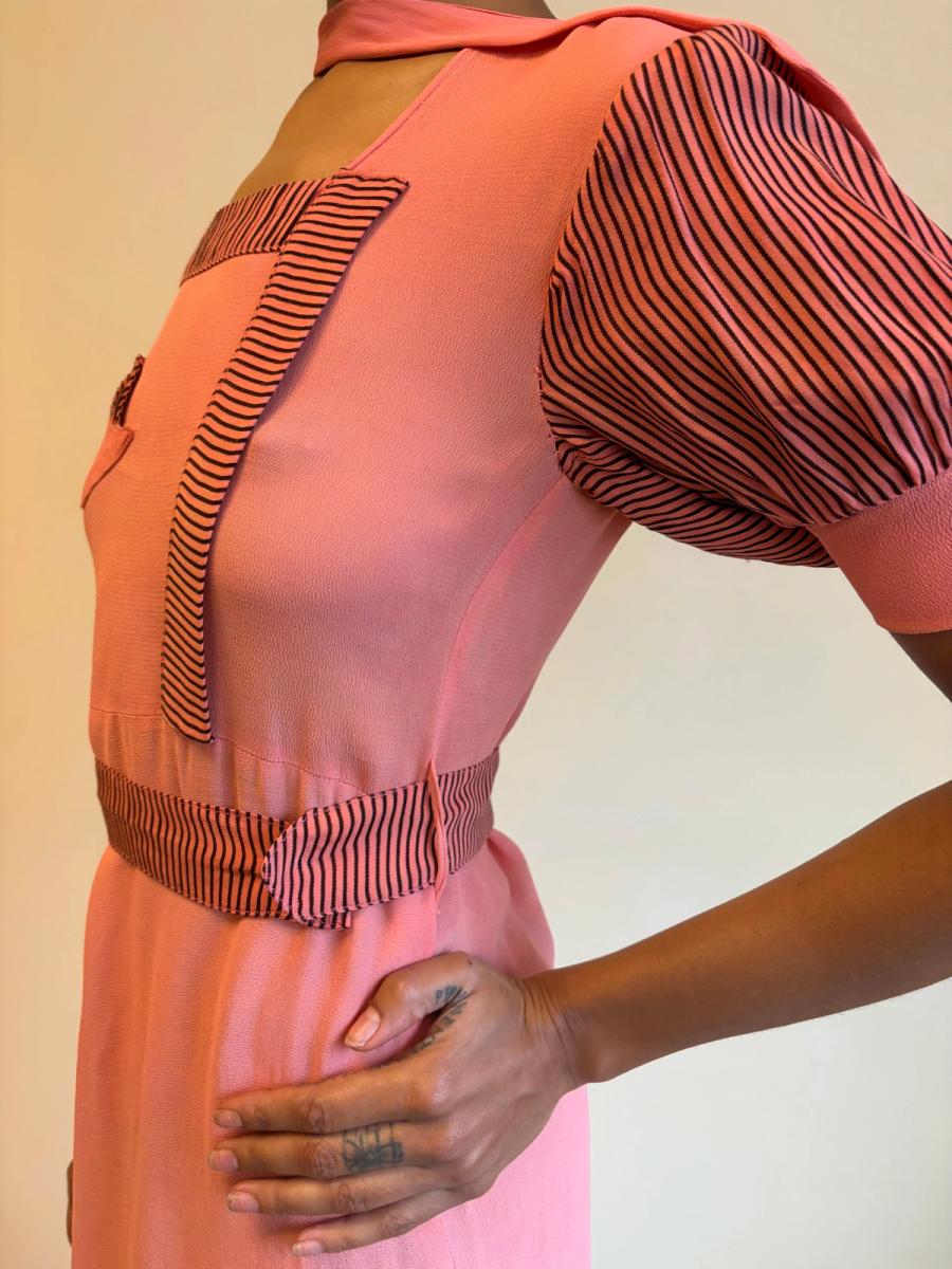 1930s Salmon Pink Day Dress with Scarf Neckline product image