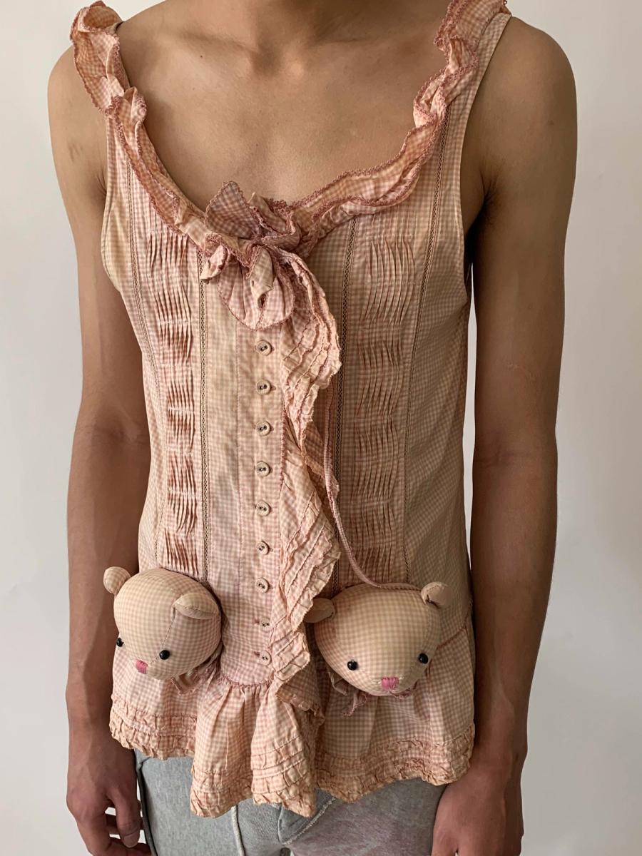 Pink House by Kankeo Isao Teddy Bear Gingham Top 