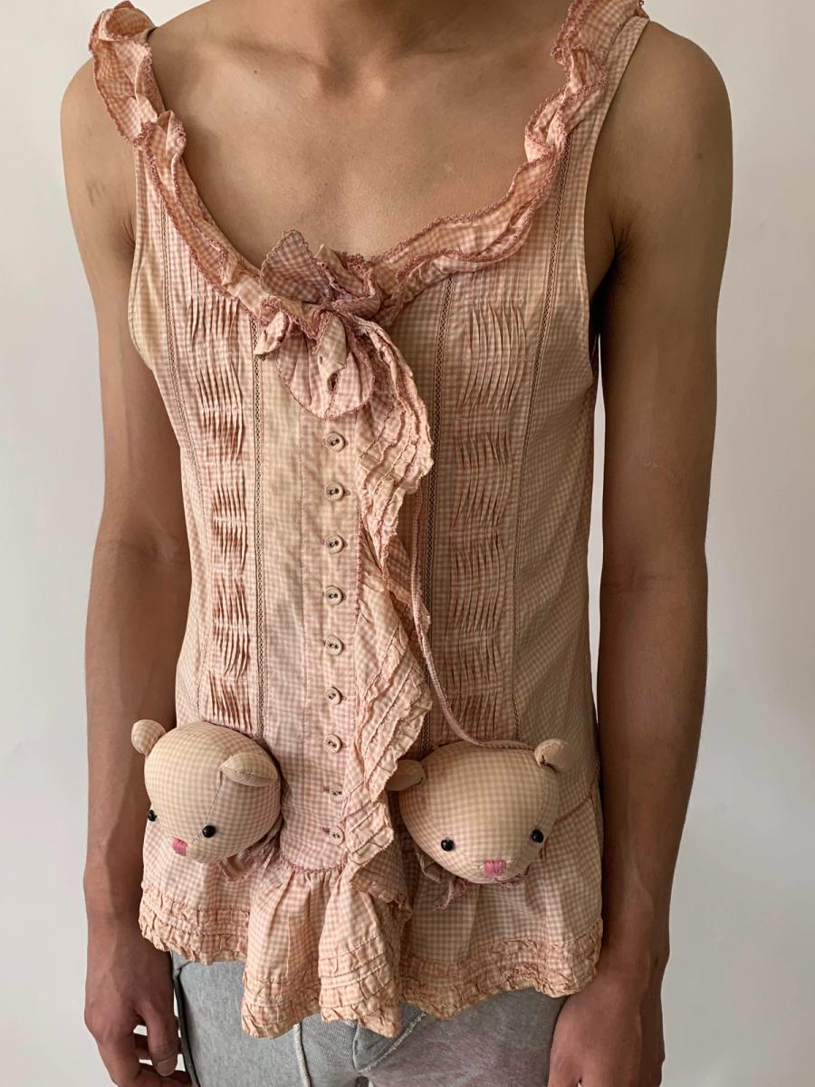 Pink House by Kankeo Isao Teddy Bear Gingham Top  product image