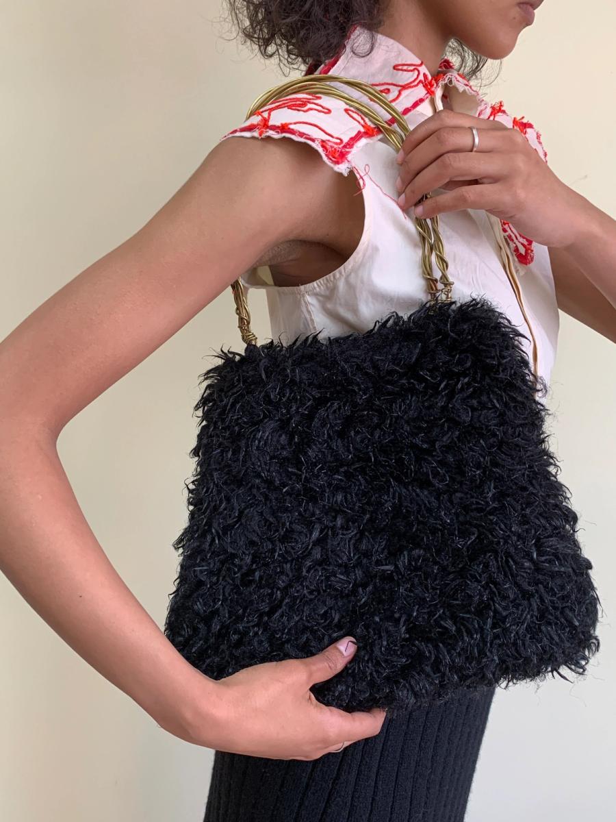 Jane Marple Curly Fur Bag With Sculptural Metal Handle  product image