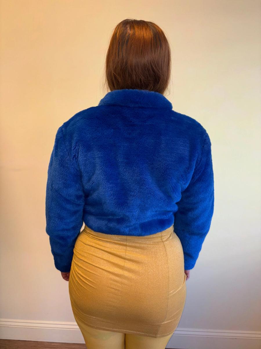 Vintage Norma Kamali Electric Blue Faux Fur Coat product image