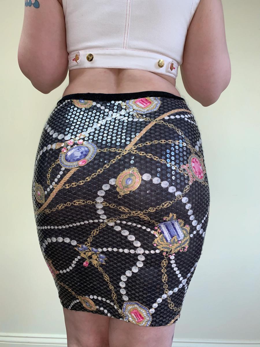 1980s Yvan & Marzia Jewel Box Print Skirt
