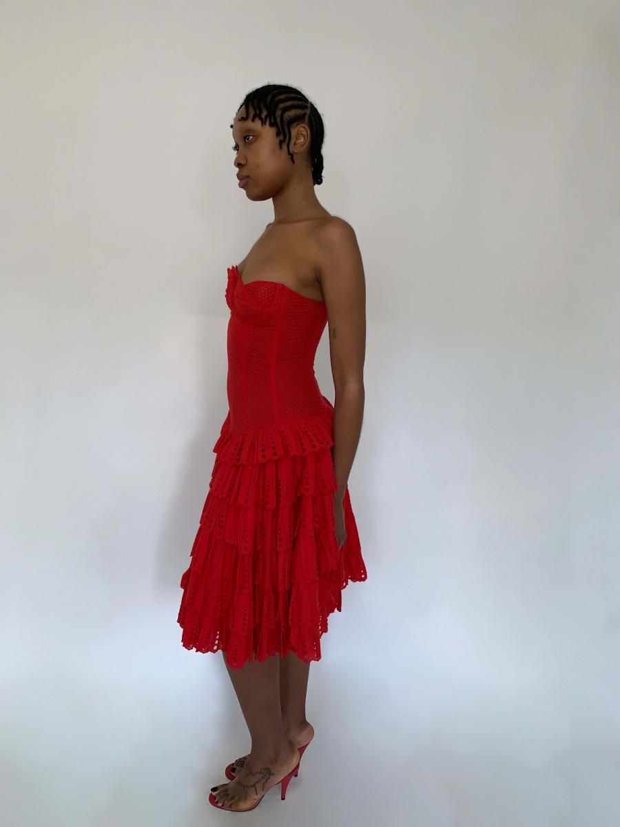 80s Chantal Thomass Red Eyelet Dress product image