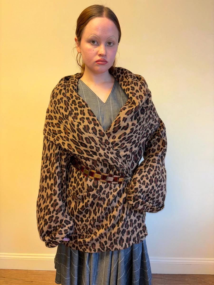 80s Norma Kamali Leopard Sweater with Hood product image