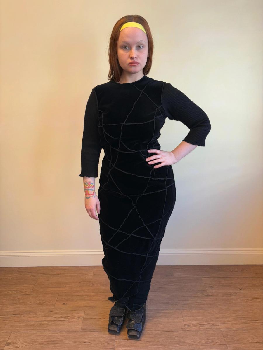 90s Patchwork Velvet Jean Colonna Dress product image