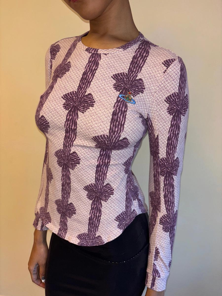 90s Vivienne Westwood Purple Ribbon Print Top product image