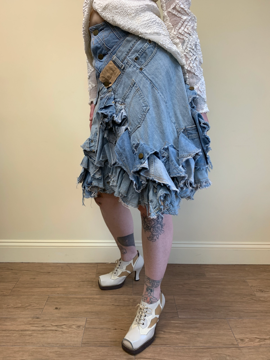 Nozomi Ishiguro Patchwork Denim Ruffle Skirt product image