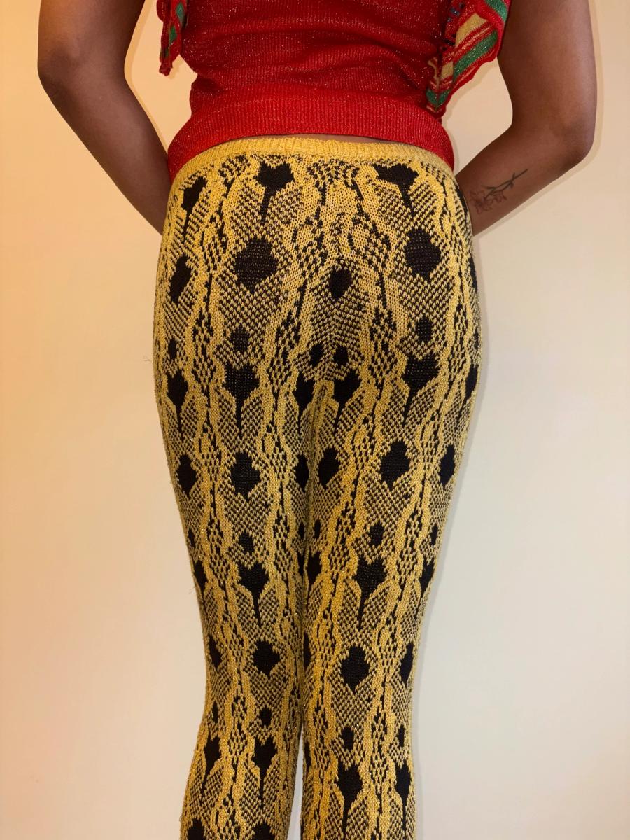 80s Claudia Skoda Yellow Knit Stirrup Leggings product image