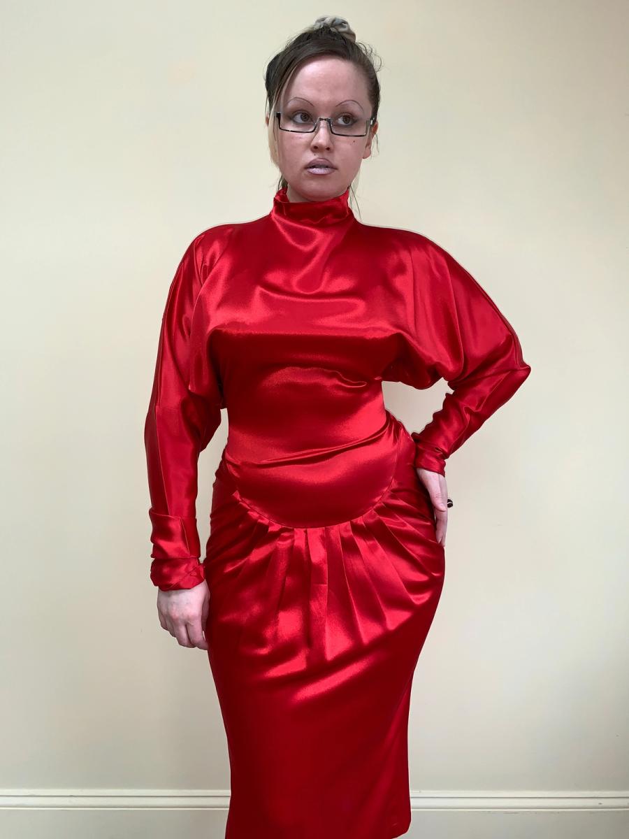 80s Norma Kamali Red Satin Dress product image