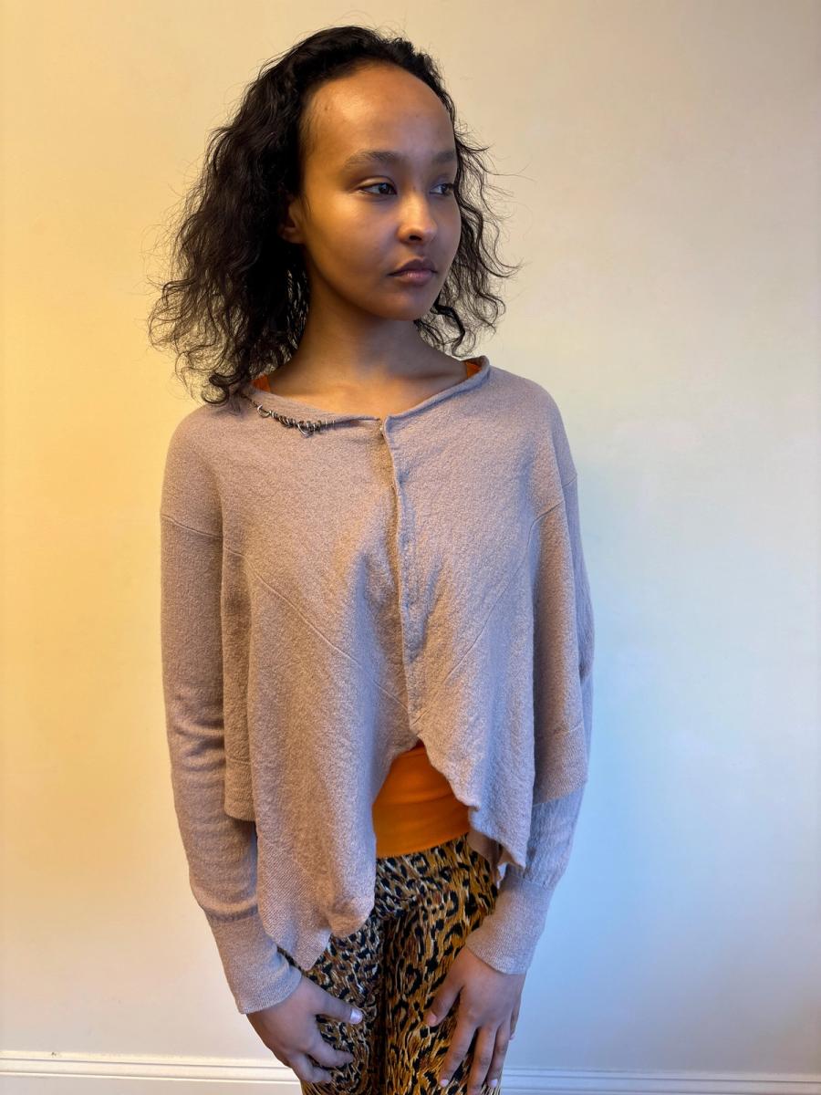 Sunao Kuwahara Pierced Mauve Felted Cardigan product image