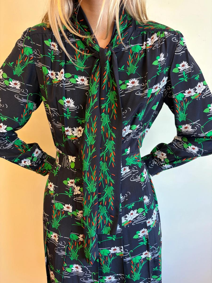 70s Koshino Sisters Lotus Print Secretary Dress product image