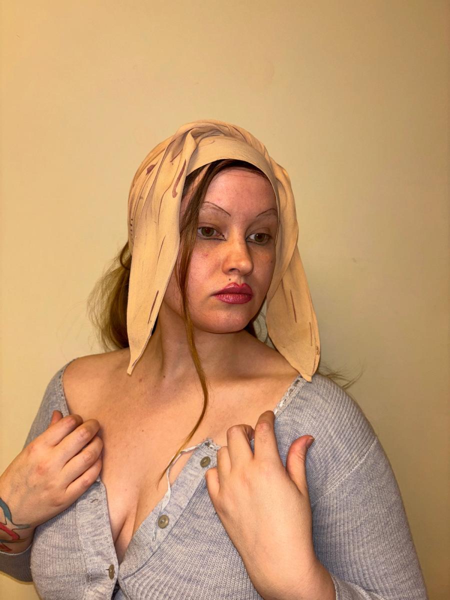 Art Deco Crepe Scarf With Abstract Florals product image