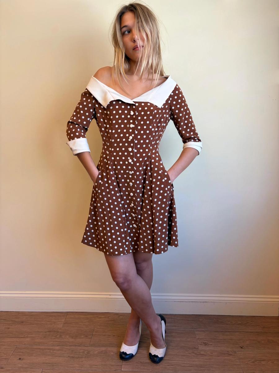 Vintage Norma Kamali Brown Polka Dot Dress product image