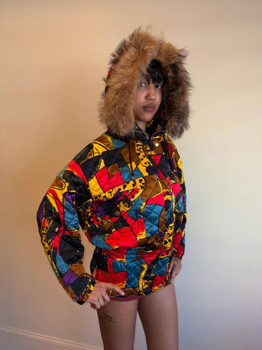 Krizia Cheetah Art Print Convertible Jacket With Fur Hood  product image