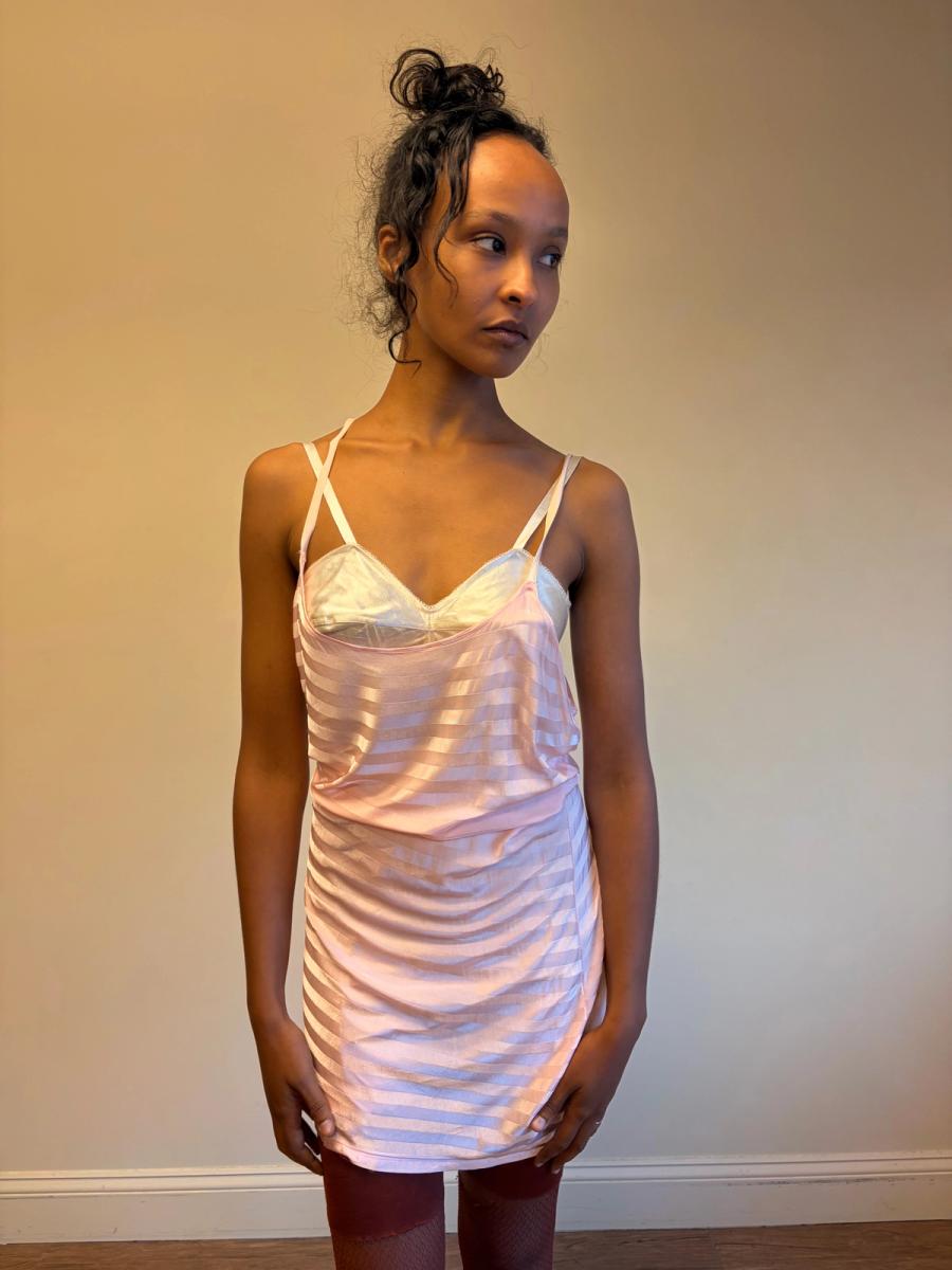 30s Striped Rayon Pink Slip Dress product image