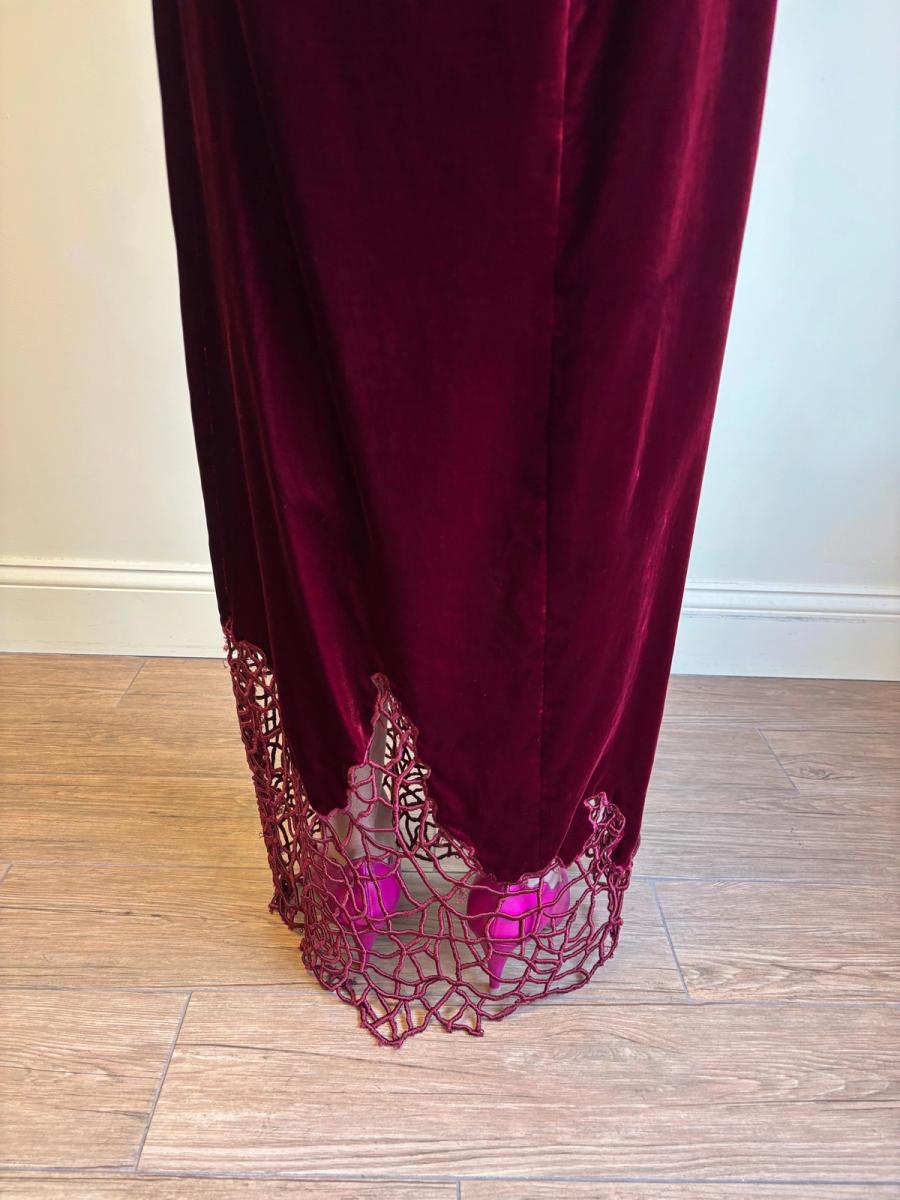 90s Laetitia Hecht Red Velvet Cobweb Gown product image