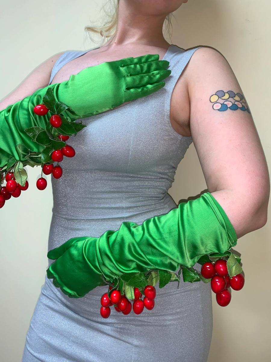 Cherry Embellished Silk Opera Gloves product image