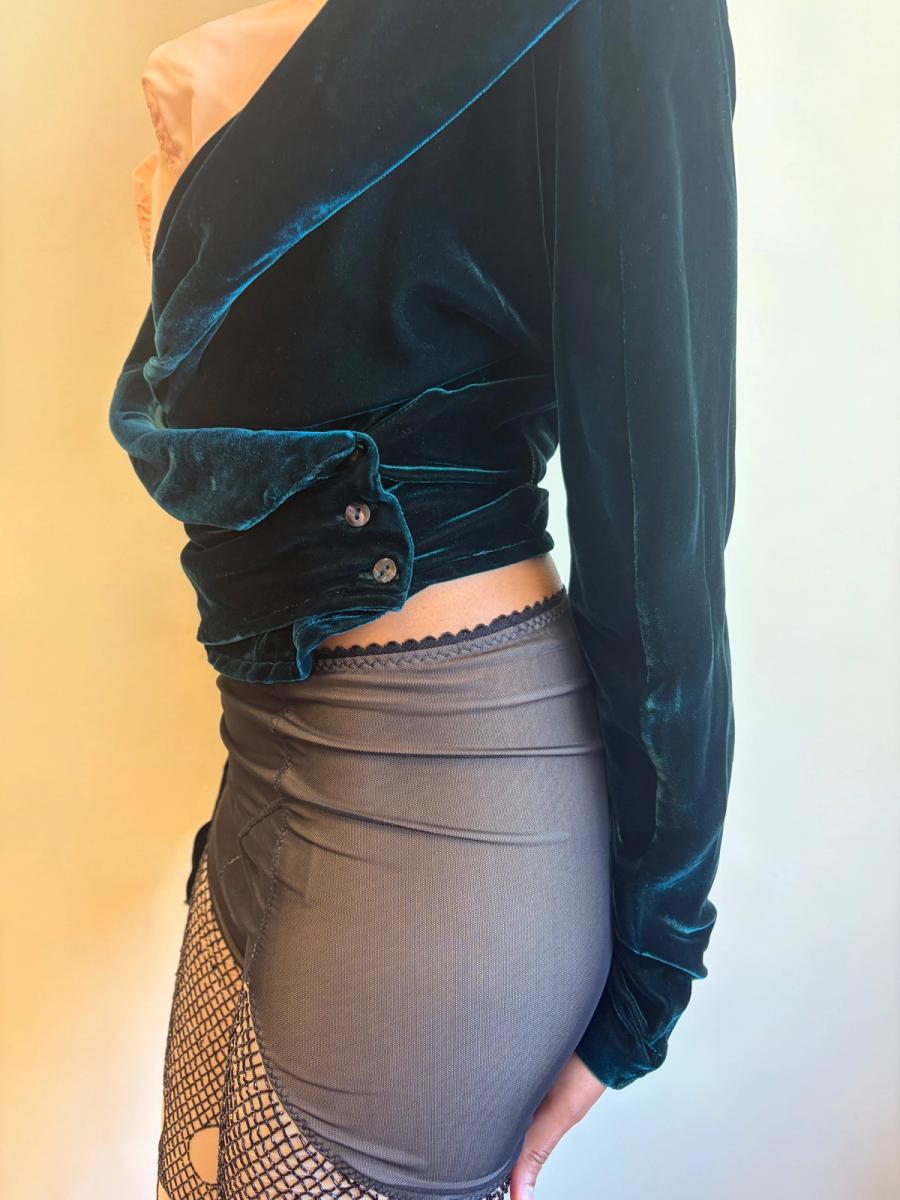 90s Katharine Hamnett Green Velvet Blouse product image