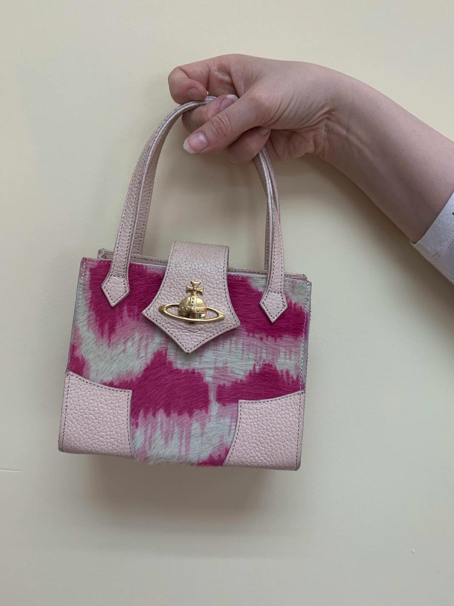 90s Vivienne Westwood Pink Leopard Print Fur Mini Orb Bag  product image