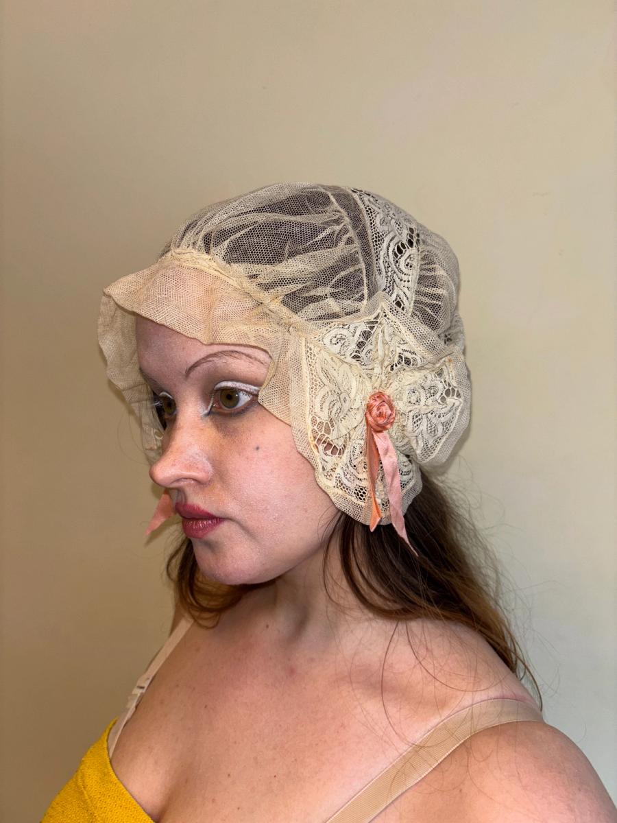 1920s Bonnet with Pink Ribbons product image