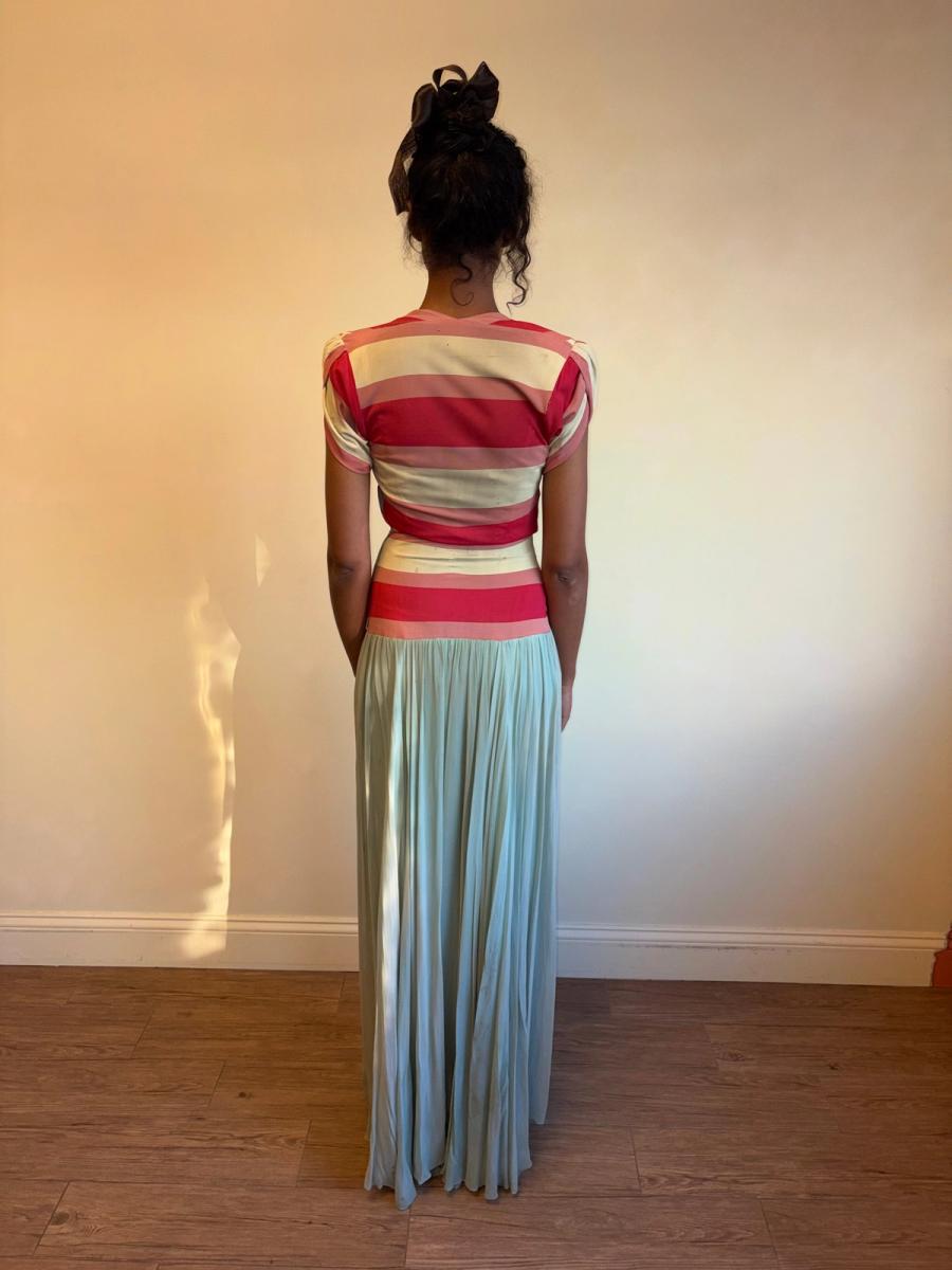 1940s Striped Knit Dress with Chiffon Skirt  product image
