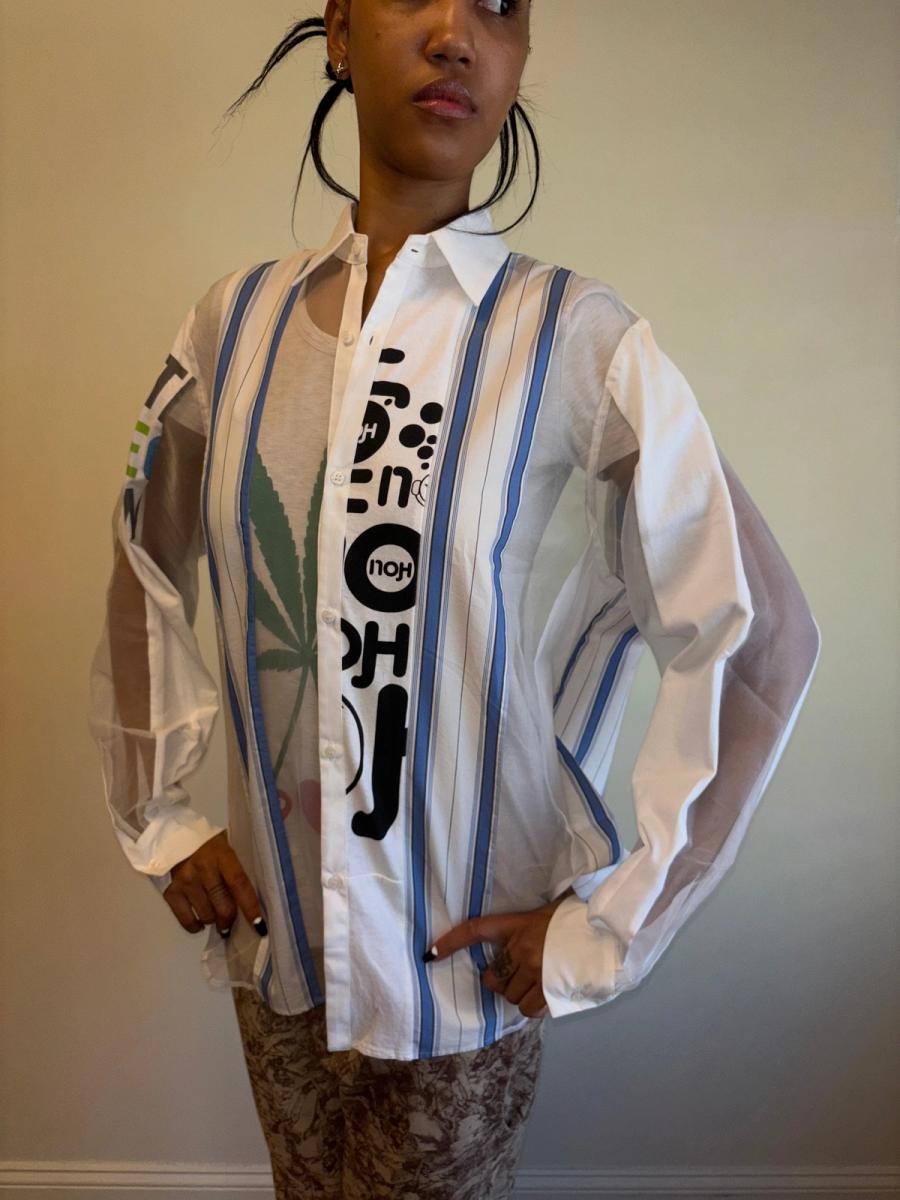 Patchwork Sheer Paneled Button Down Shirt