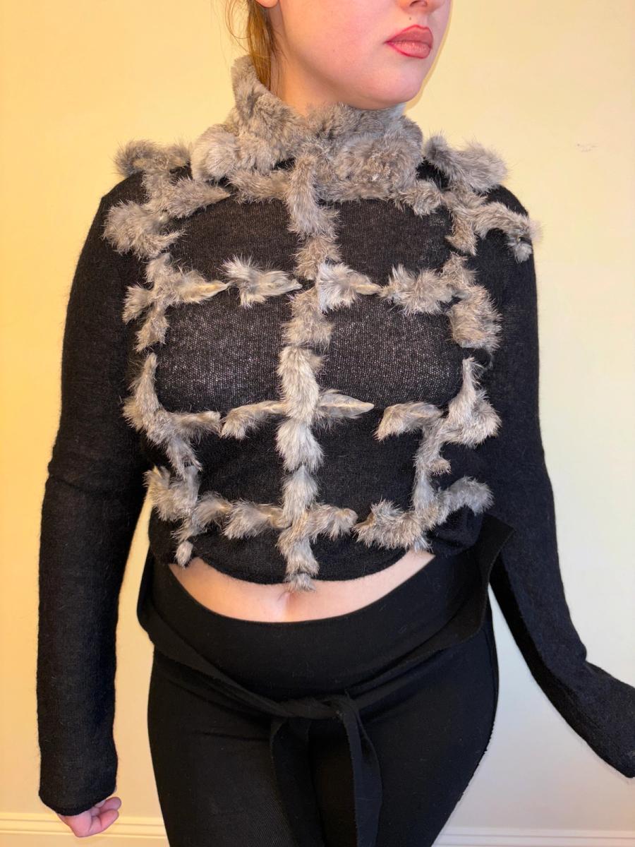 Nicole Rabbit Fur Weaving Top with Detachable Collar product image