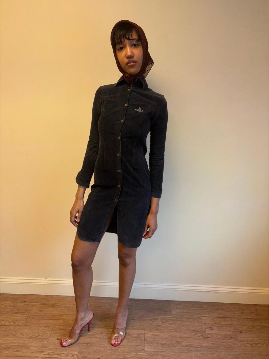 90s Vivienne Westwood Black Corduroy Orb Dress product image