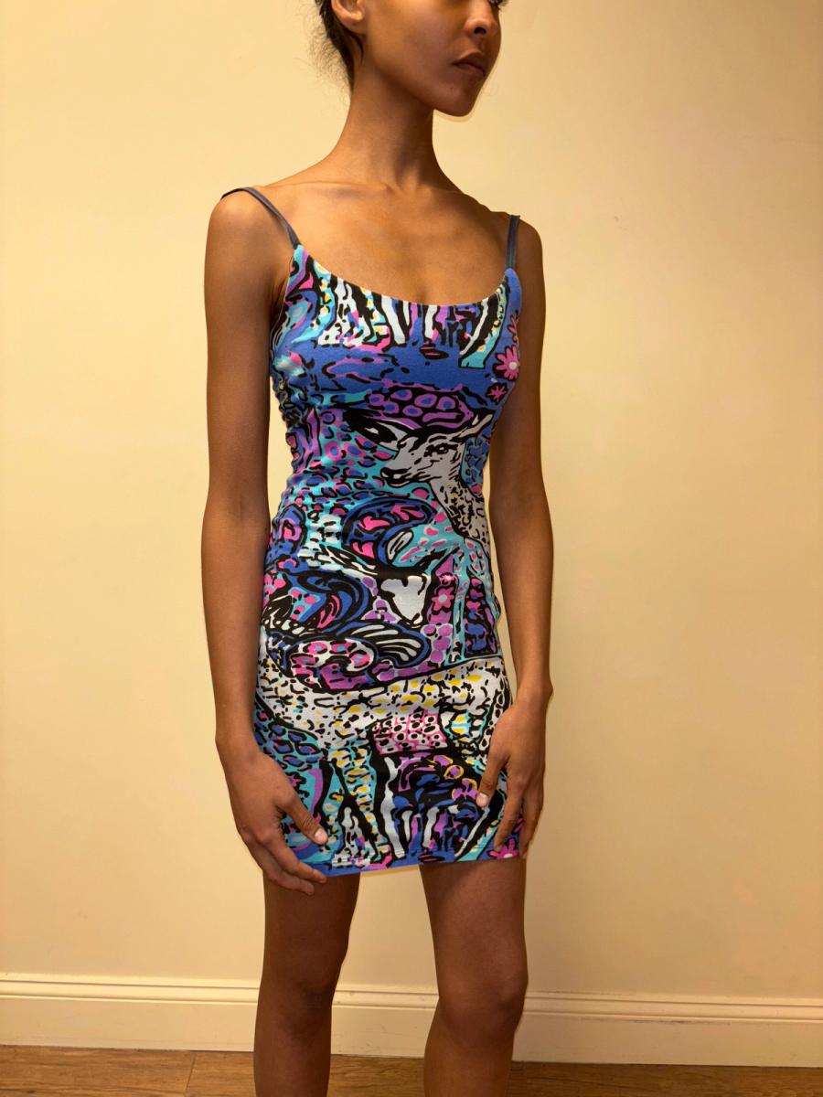2000s Betsey Johnson Fawn Print Bustle Dress product image