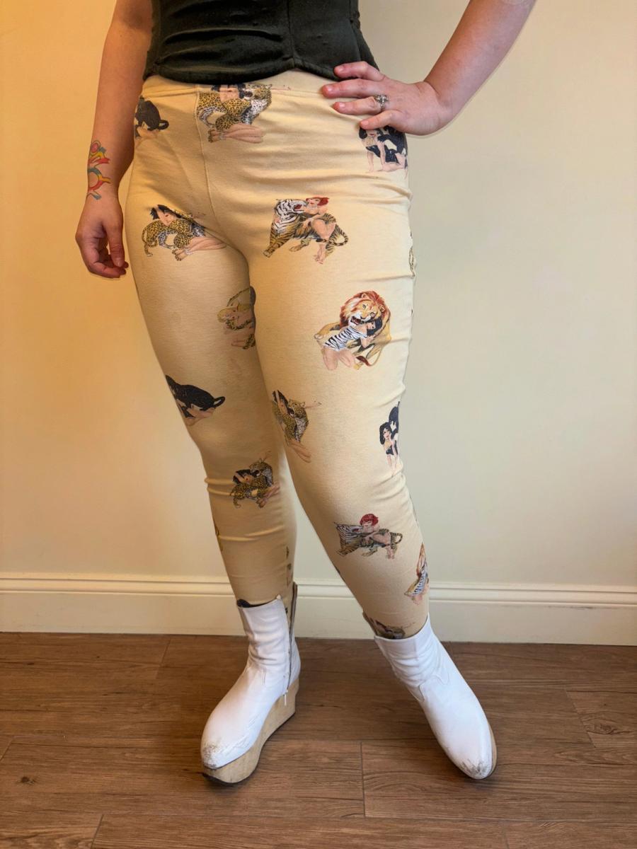 80s Krizia Big Cat and Pinup Girl Leggings product image