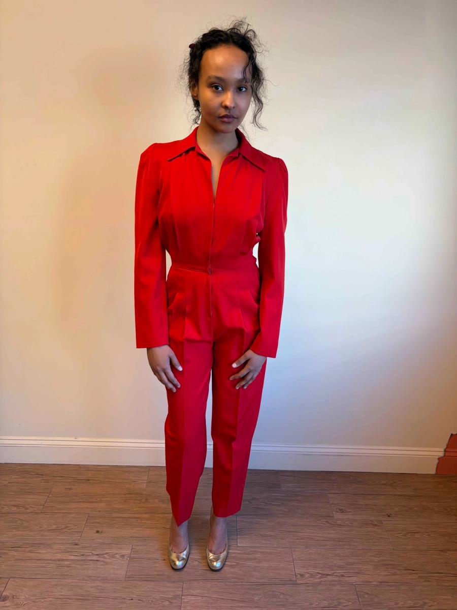 1970s OMO Norma Kamali Cherry Red Jumpsuit  product image