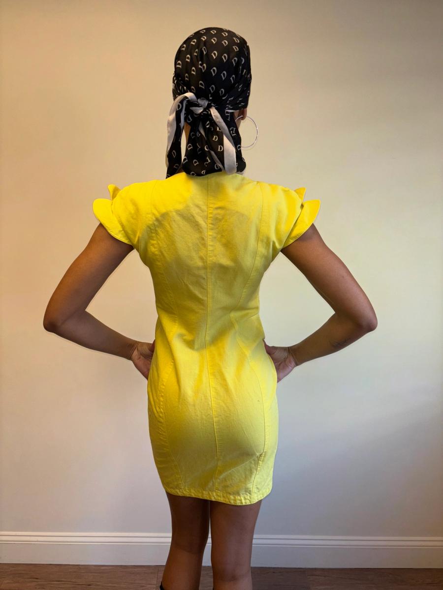 80s Thierry Mugler Yellow Cutout Dress product image