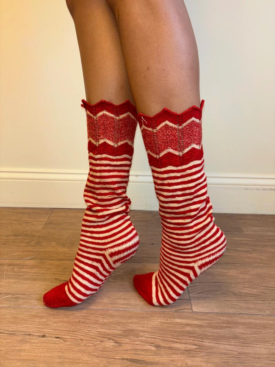 Antique Red and White Striped Knit Socks product image