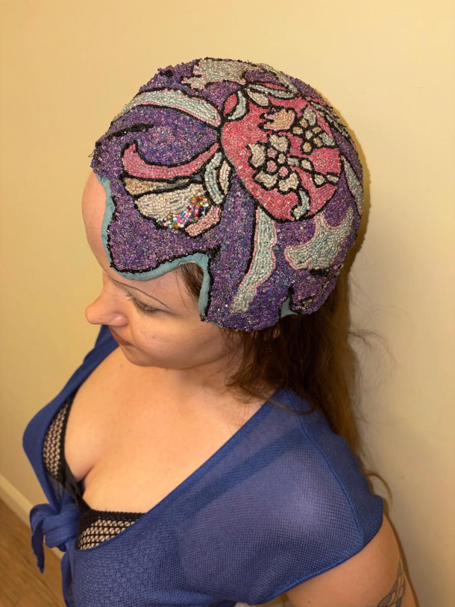 1920s Beaded Casque Helmet Hat product image