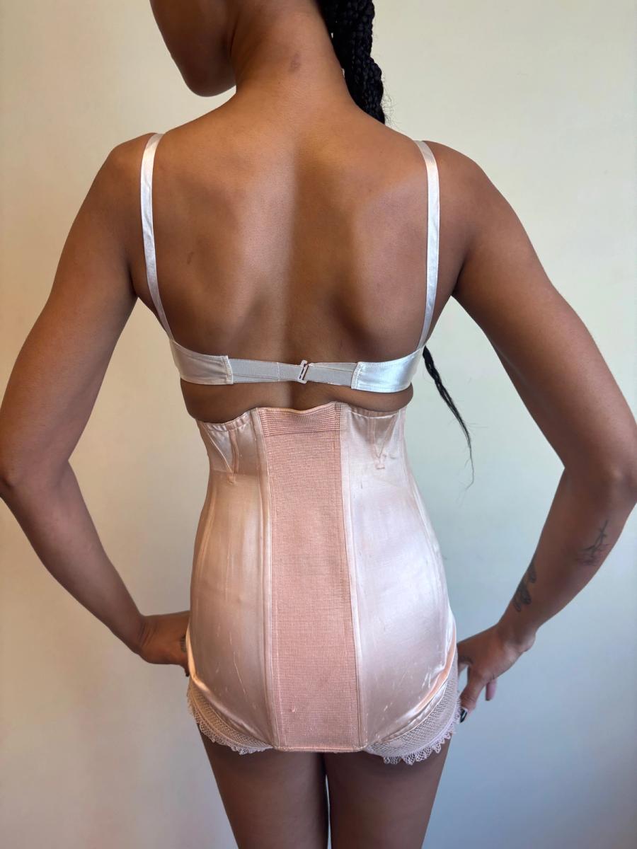 White Satin French Bullet Bra with Embroidered Front product image
