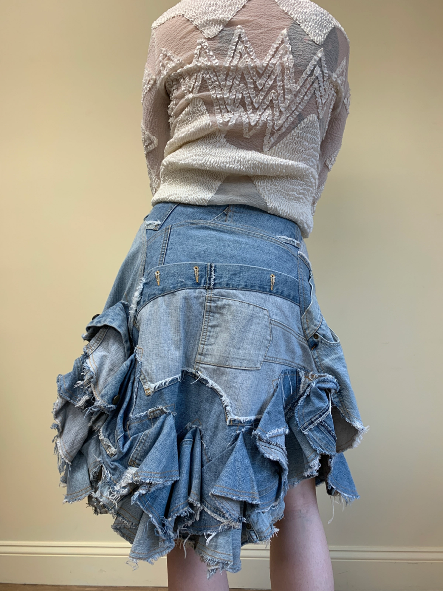 Nozomi Ishiguro Patchwork Denim Ruffle Skirt product image